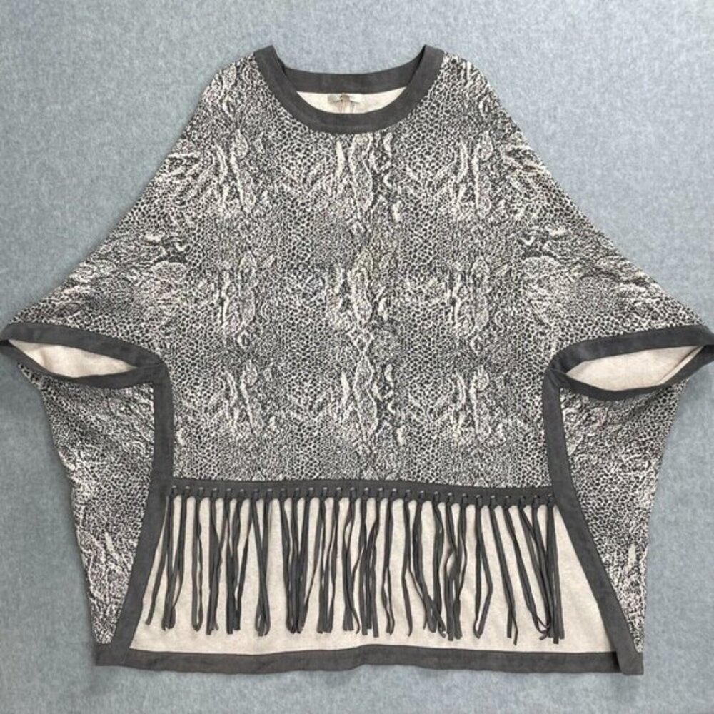 Tyler Boe‎ Reptile Fringed Poncho Womens XS/S Gray Cashmere Blend Knit Sweater